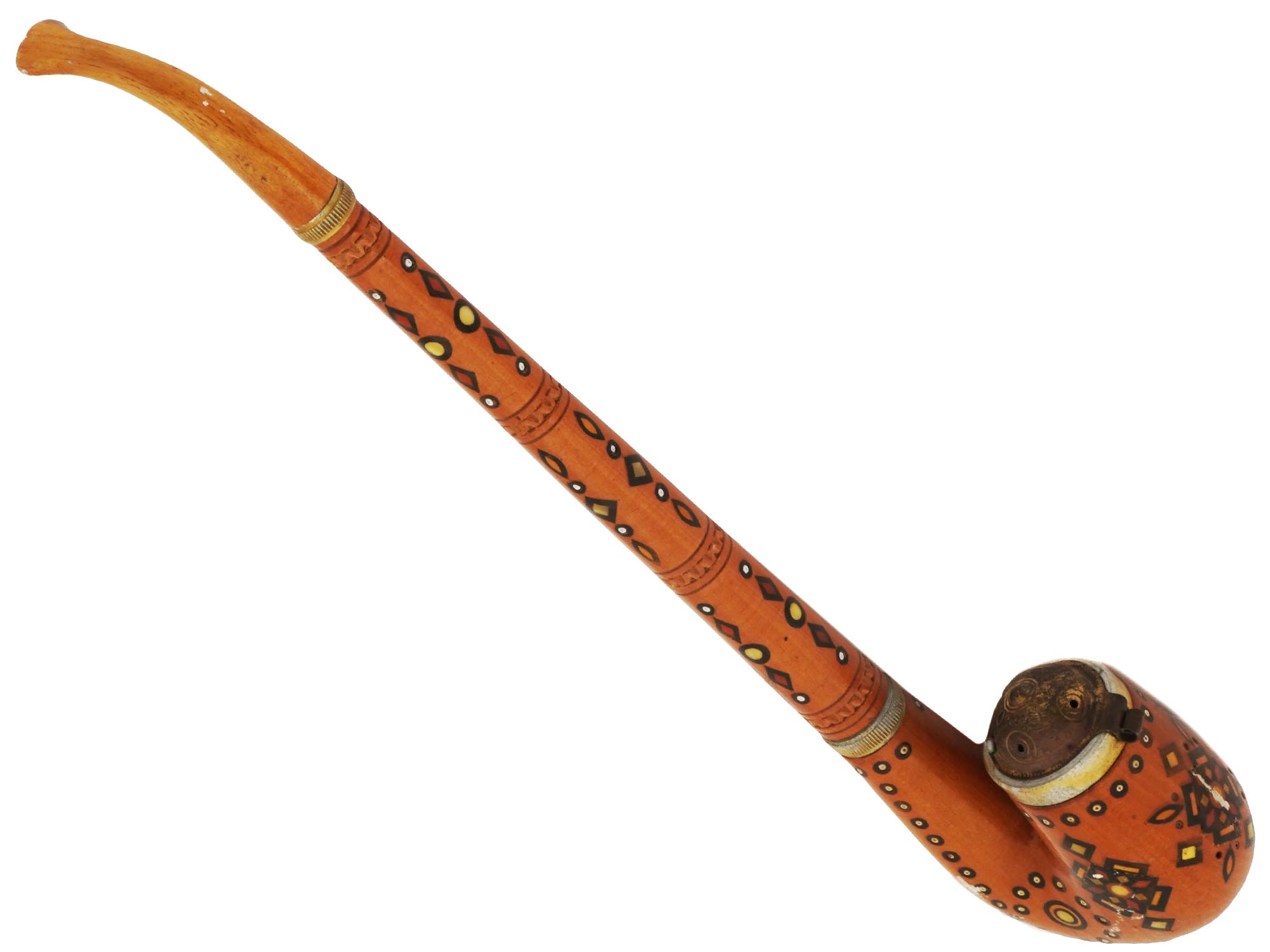 SOVIET PAINTED CARVED WOODEN CHIBOUK SMOKING PIPE PIC-0